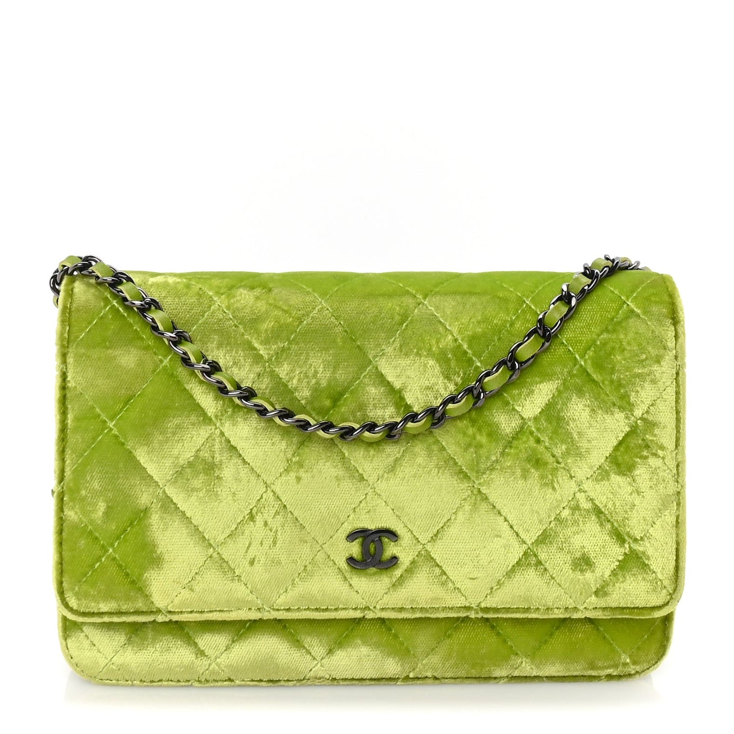 Velvet Quilted Wallet On Chain WOC Green