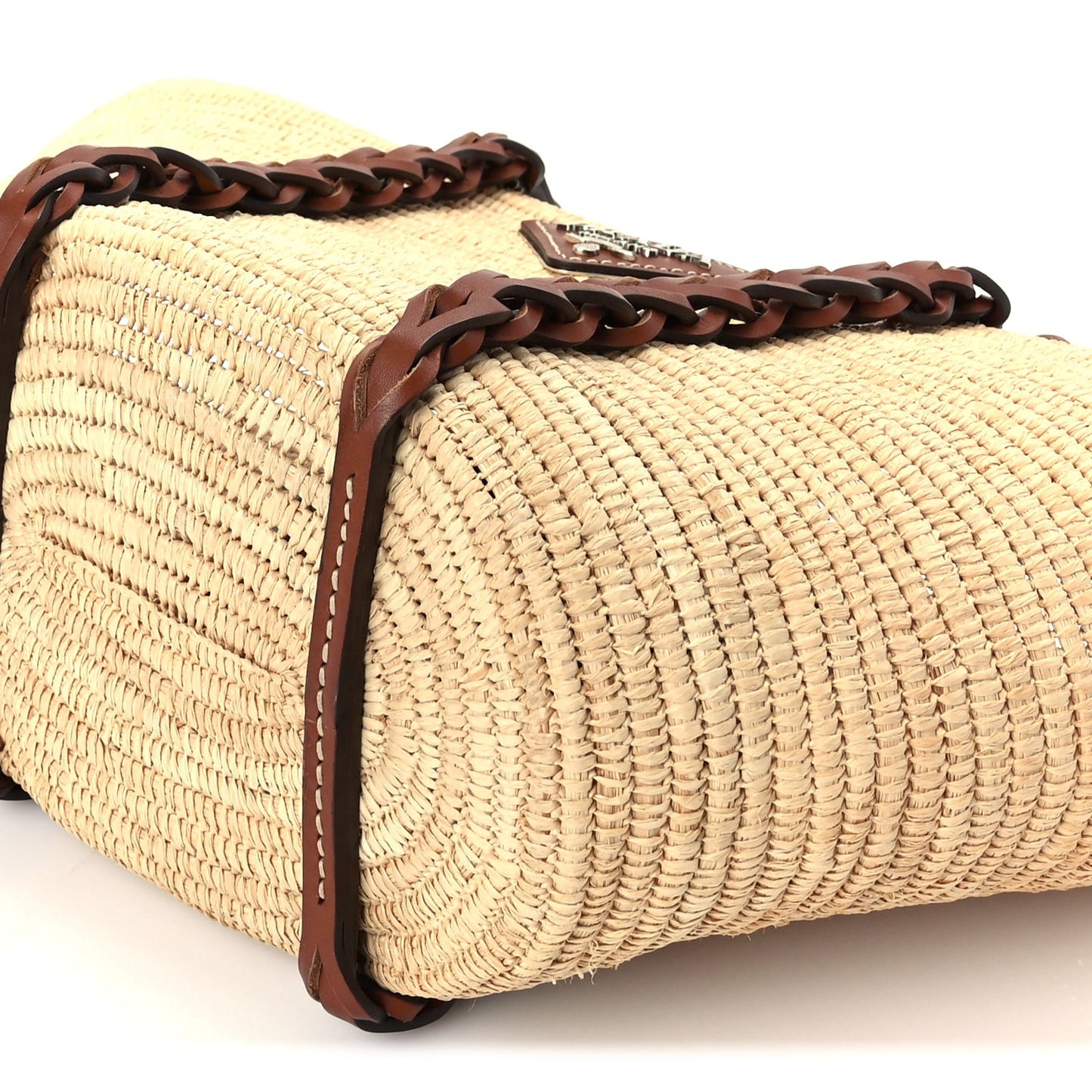 Paglia Vitello Woven Braided Basket Tote  Naturale Cognac