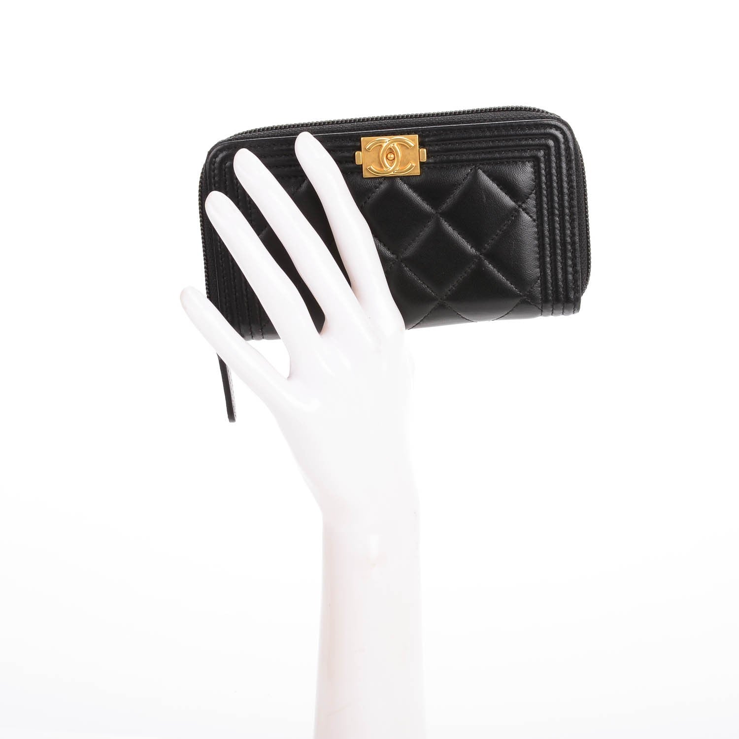 Chanel Lambskin Quilted Small Boy Zip Around Wallet Black 2 of 8