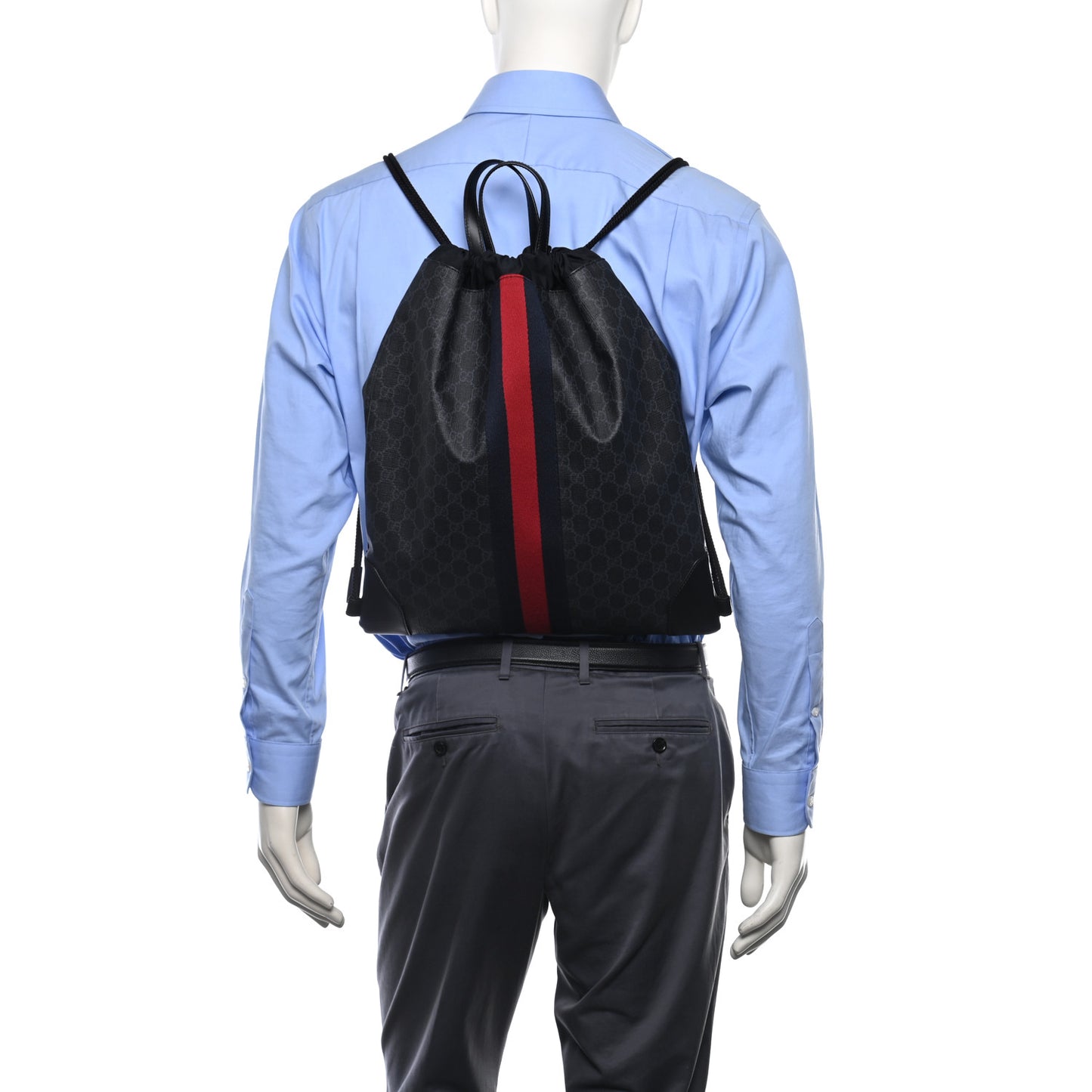 Soft GG Supreme Monogram Appia Calfskin Web Drawstring Backpack Black