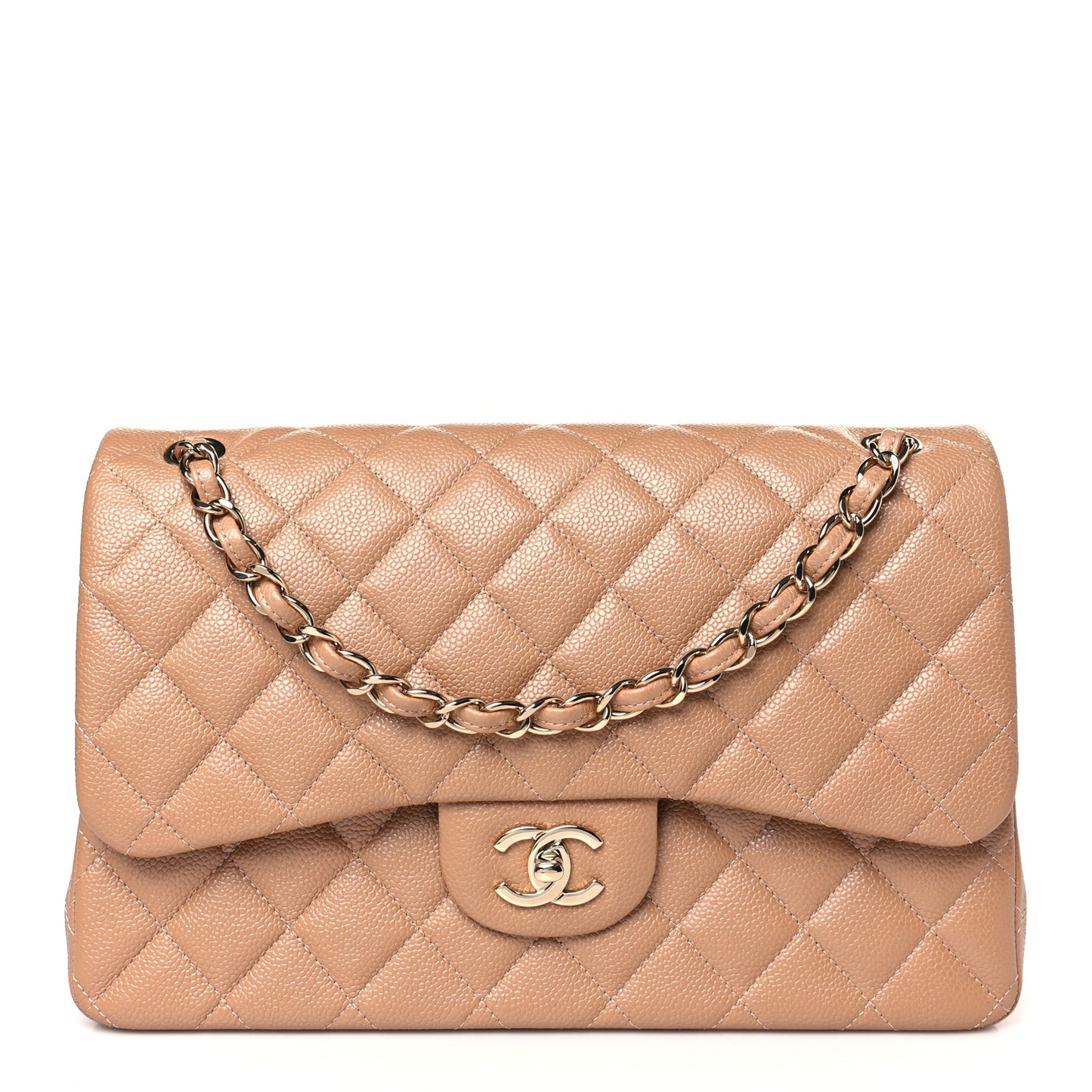 Caviar Quilted Jumbo Double Flap Beige