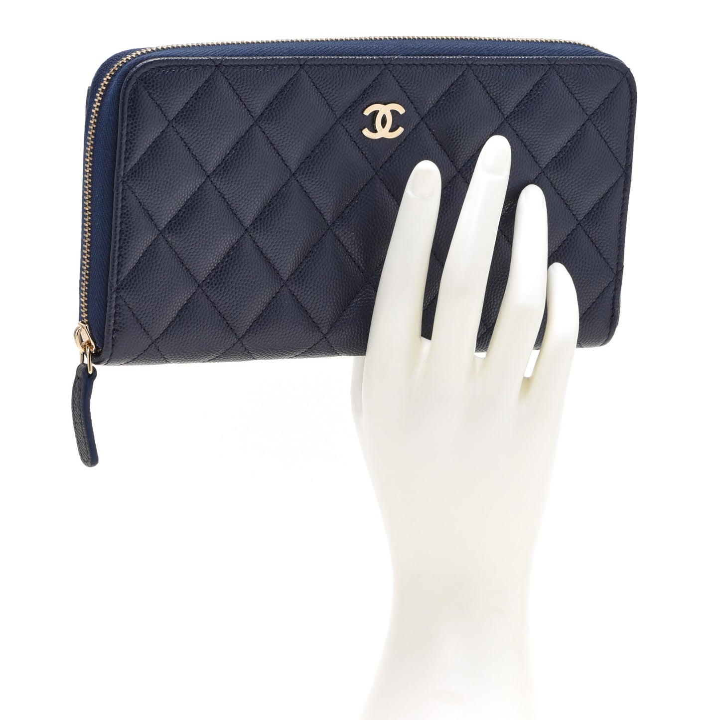 Caviar Quilted Large Gusset Zip Around Wallet Navy
