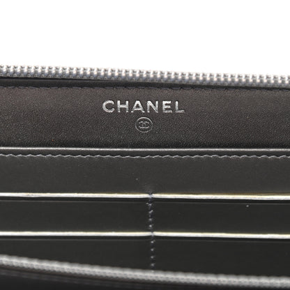 Chanel Iridescent Calfskin Quilted Tartan Button Zip Around Wallet Grey 6 of 8