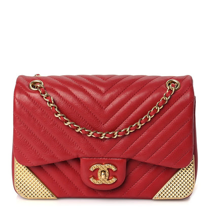 Chanel Calfskin Chevron Quilted Mini Rock The Corner Flap Red 1 of 9