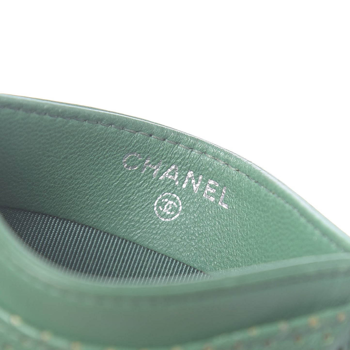 Perforated Lambskin Quilted Card Holder Green