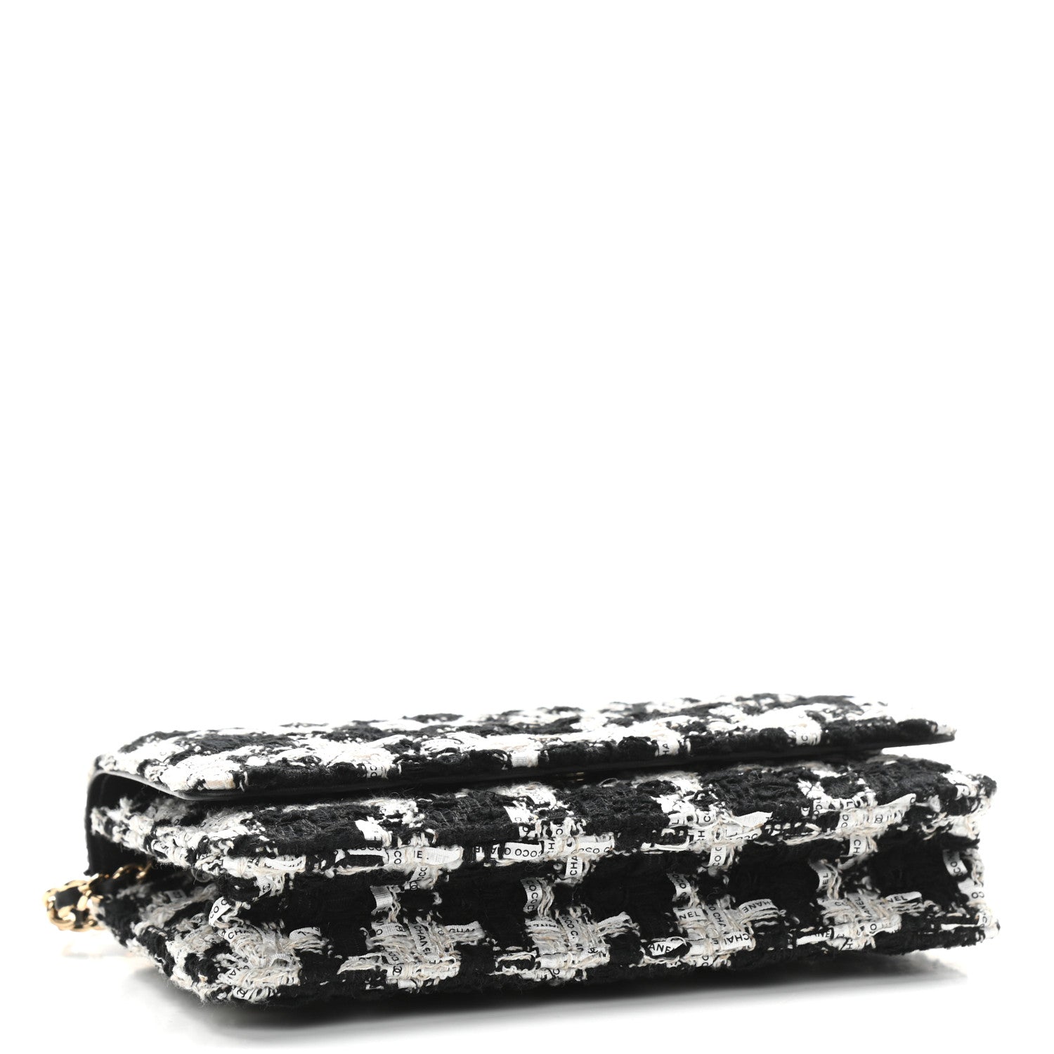 Chanel Tweed Quilted Wallet On Chain WOC Black Ecru White 4 of 11