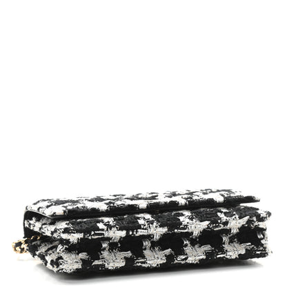 Chanel Tweed Quilted Wallet On Chain WOC Black Ecru White 4 of 11