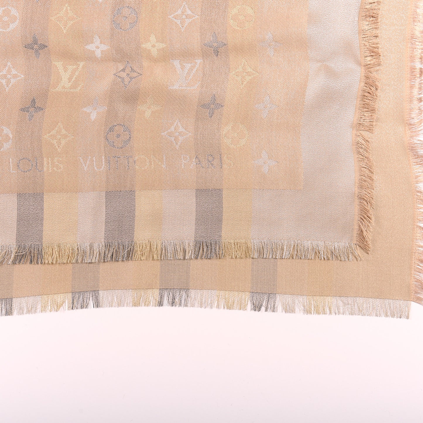 Silk Lurex Wool So Shine Monogram Shawl Beige