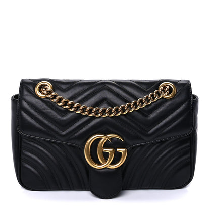 Gucci Calfskin Matelasse Small GG Marmont Shoulder Bag Black 1 of 8