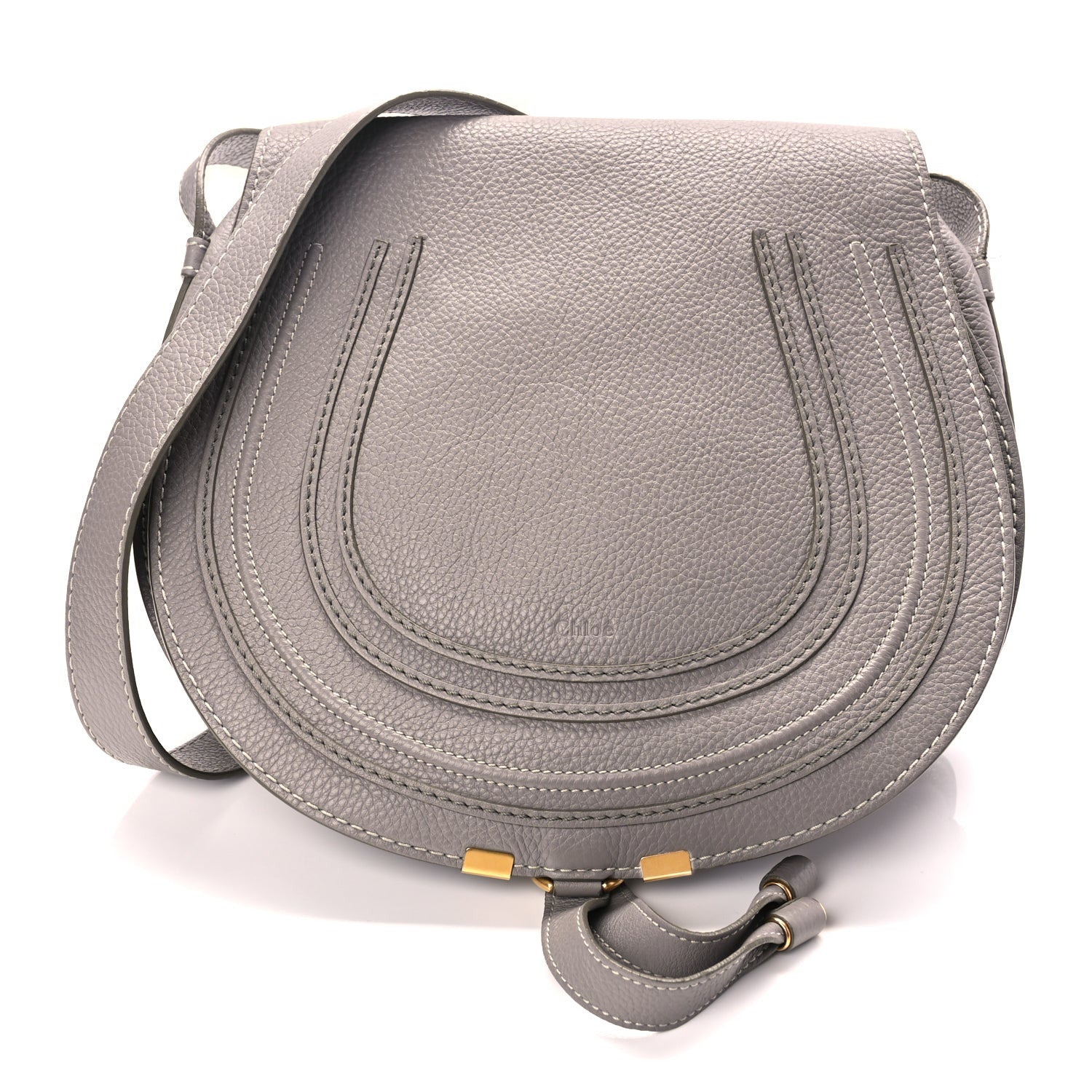 Chloe Grained Calfskin Medium Marcie Saddle Bag Cashmere Grey 1 of 8
