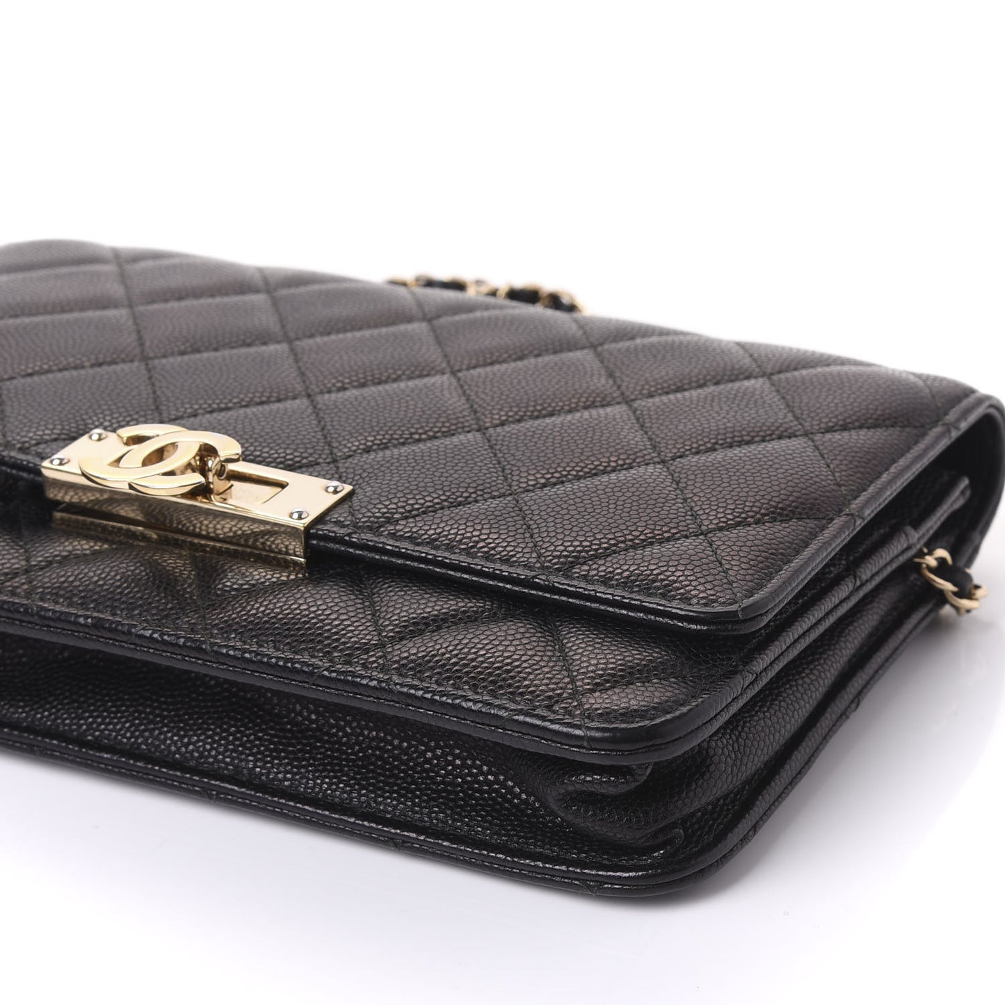 Caviar Quilted Golden Class Wallet On Chain WOC Black