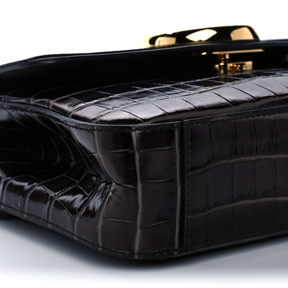 Chloe Calfskin Crocodile Embossed Medium C Double Carry Profound Brown 8 of 13