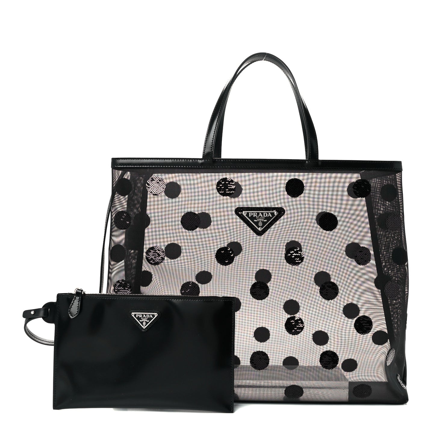 Mesh Sequin Polka-Dot Tote Bag Black