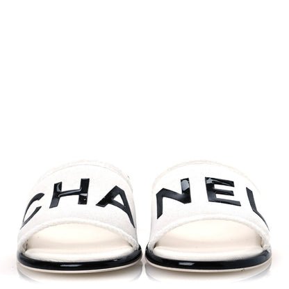 Chanel Cotton Logo Mule Sandals 39 White Black 3 of 7
