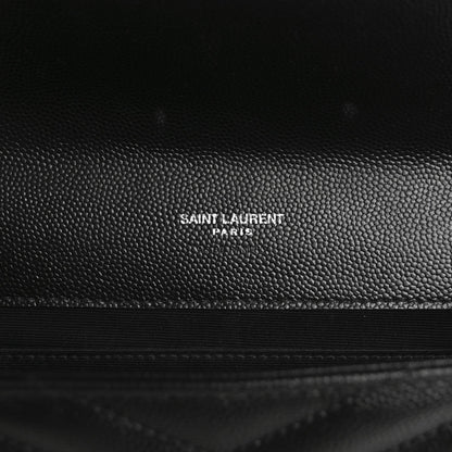 Saint Laurent Grain De Poudre Matelasse Chevron Monogram Envelope Clutch Black 6 of 7