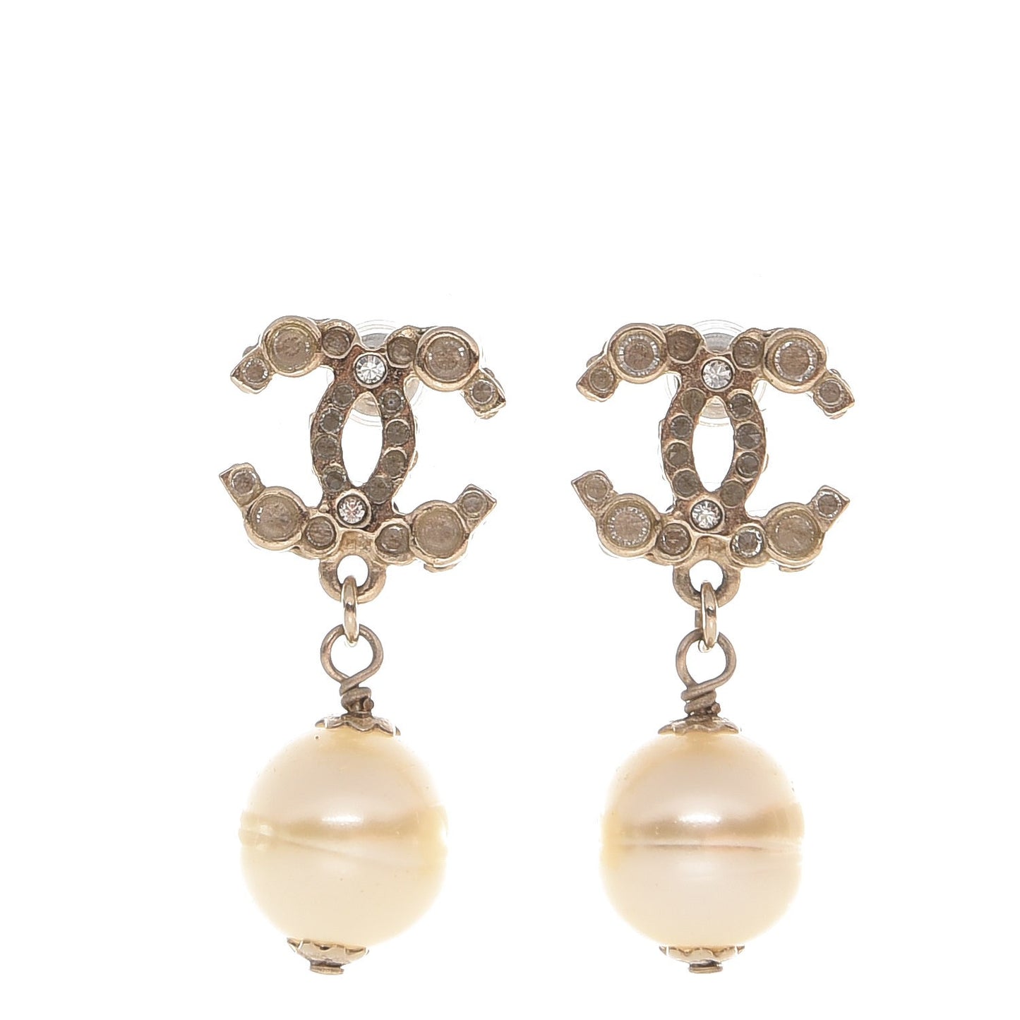 Crystal Pearl CC Drop Earrings Gold