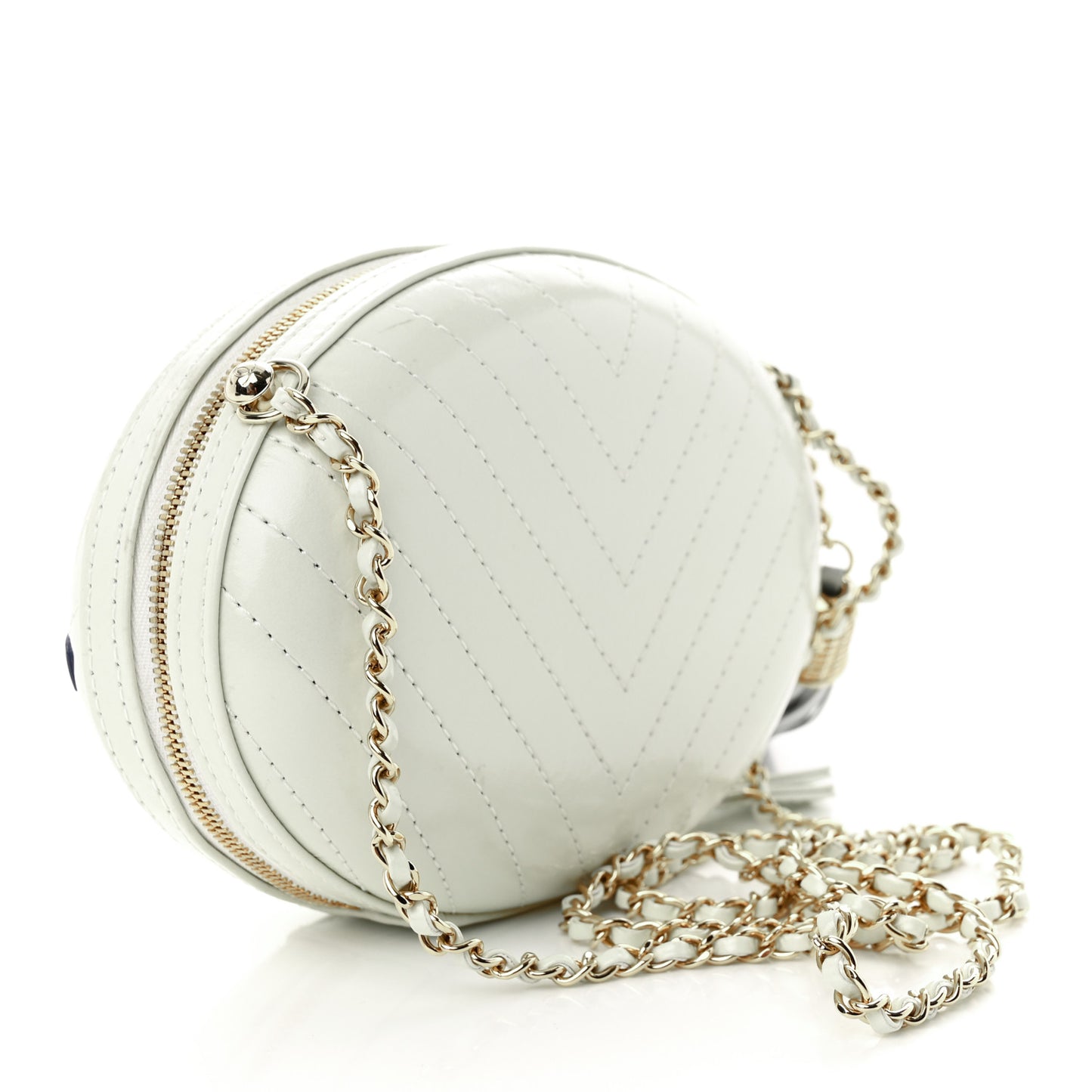 Embroidered Lambskin Chevron Quilted La Pausa Evening Bag White