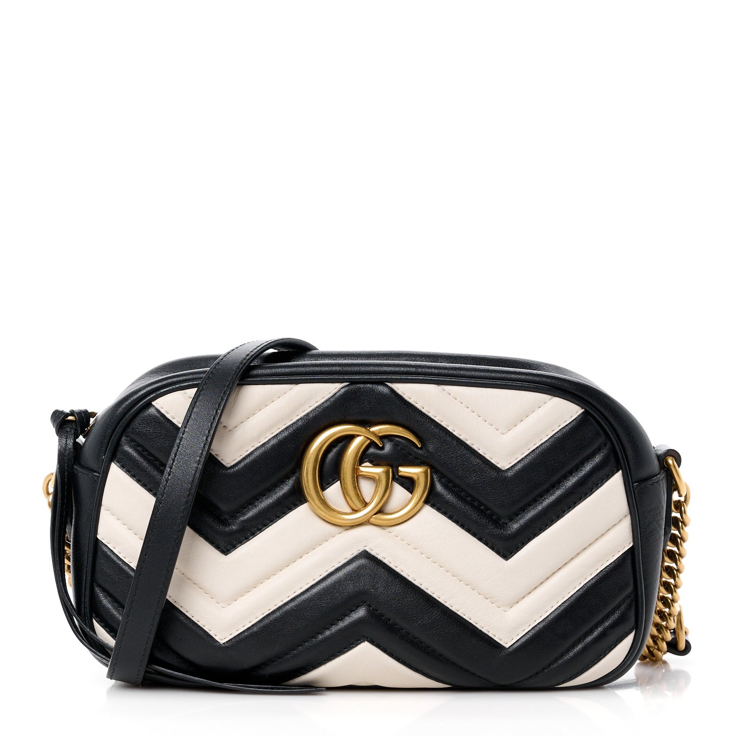 Calfskin Matelasse Small GG Marmont Chain Shoulder Bag Black White