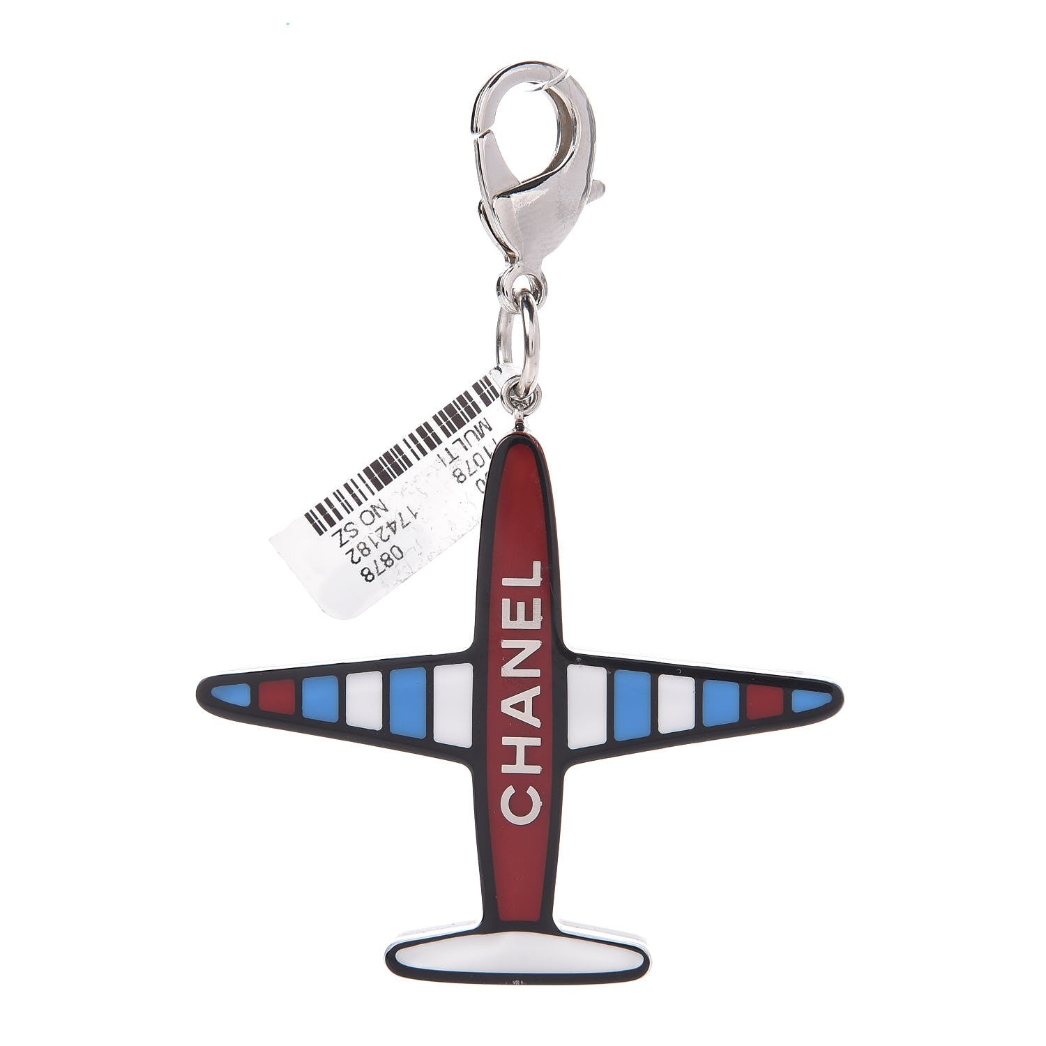 Chanel Resin Striped CC Airplane Keychain Blue Red 1 of 4