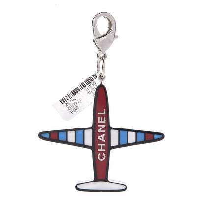 Chanel Resin Striped CC Airplane Keychain Blue Red 1 of 4