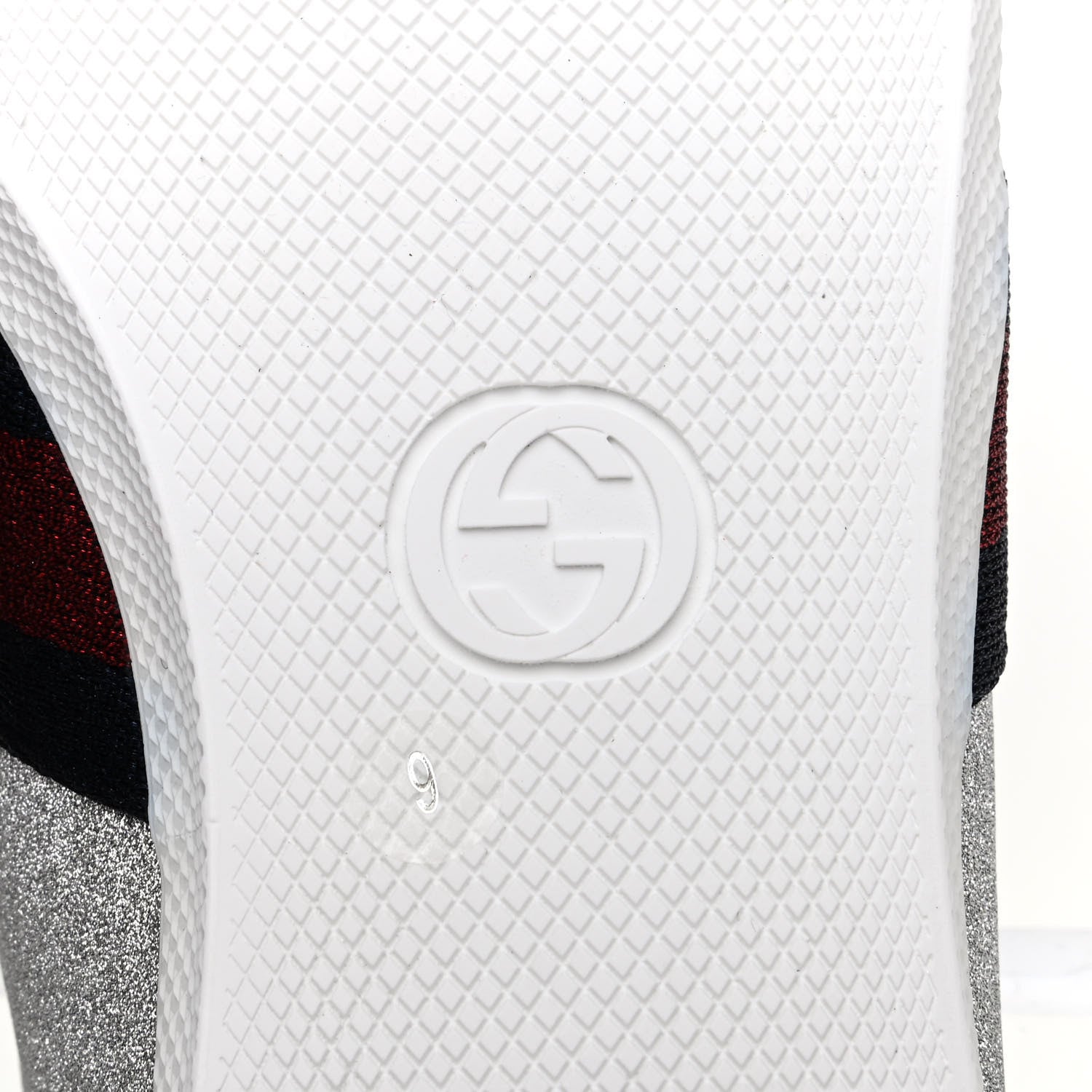 Gucci Glitter Fabric Studded Web Mens Sneakers 9 Silver 6 of 10