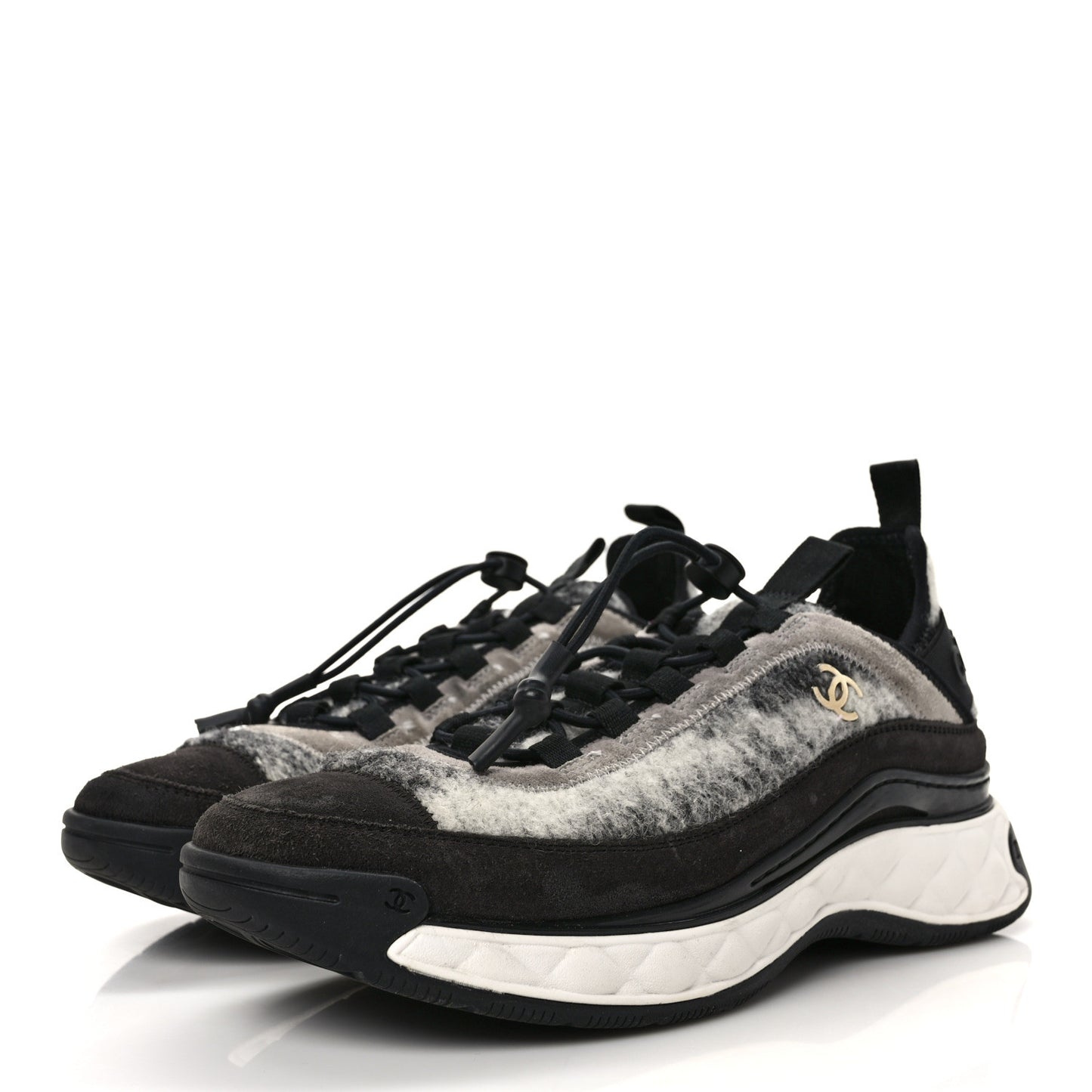 Fabric Suede Calfskin CC Sneakers 39.5 Gray