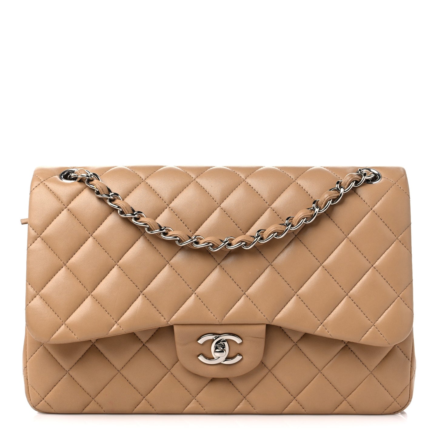 Lambskin Quilted Jumbo Double Flap Beige Clair