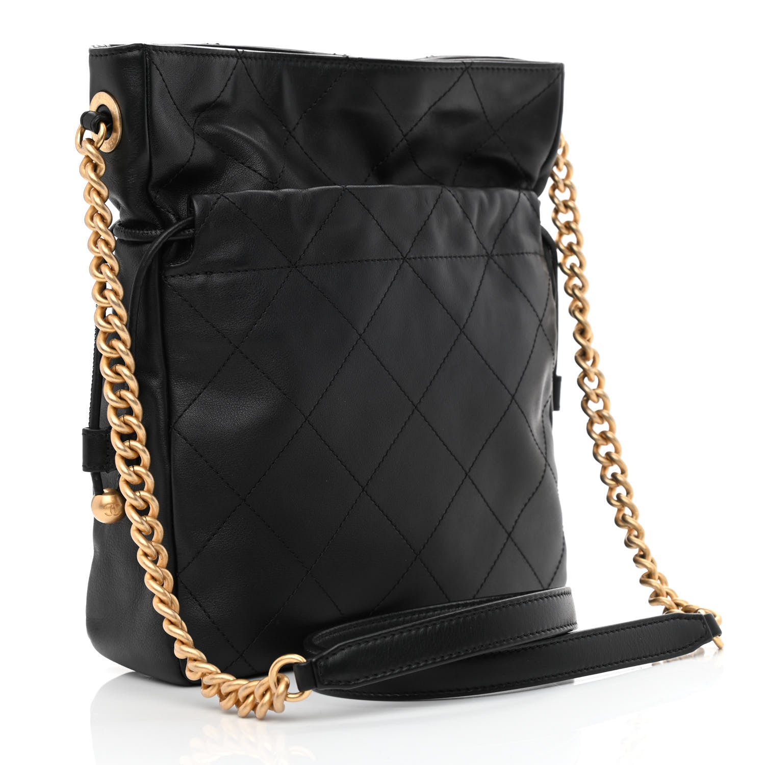 Chanel Calfskin Quilted Drawstring Bucket Bag Black 3 of 10