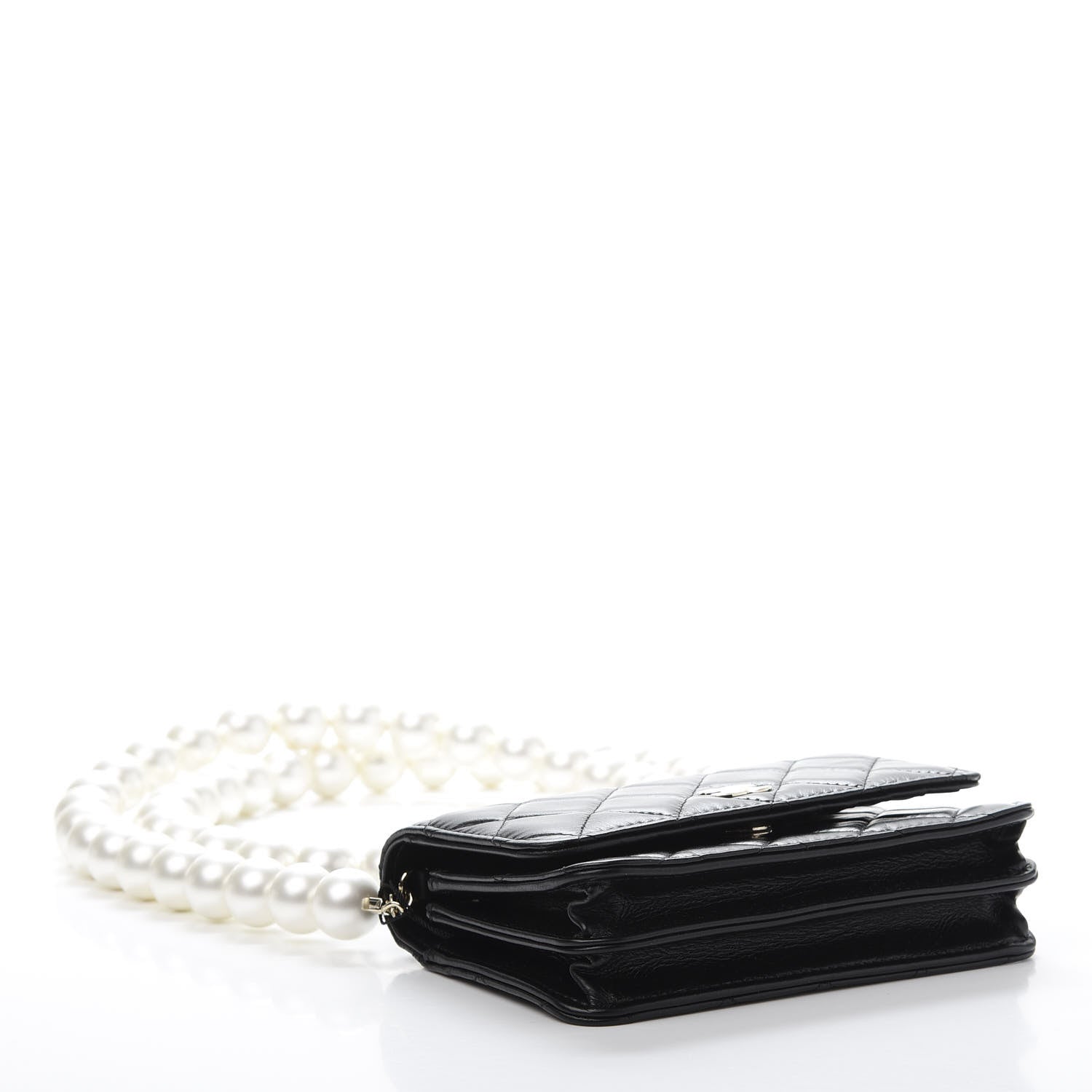 Chanel Calfskin Quilted Mini Maxi Pearls Wallet On Chain WOC Black 4 of 13