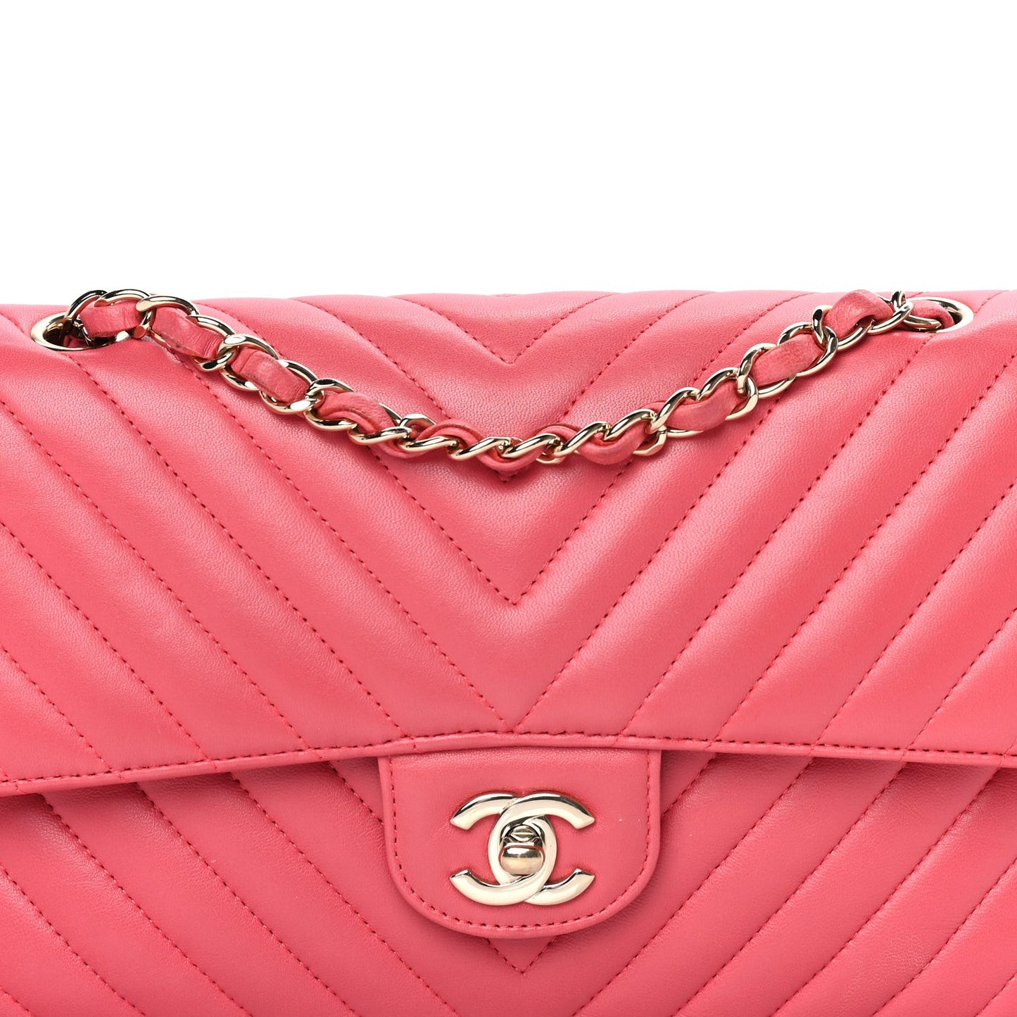 Lambskin Chevron Quilted Medium Double Flap  Pink