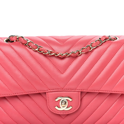 Chanel Lambskin Chevron Quilted Medium Double Flap  Pink 7 of 9