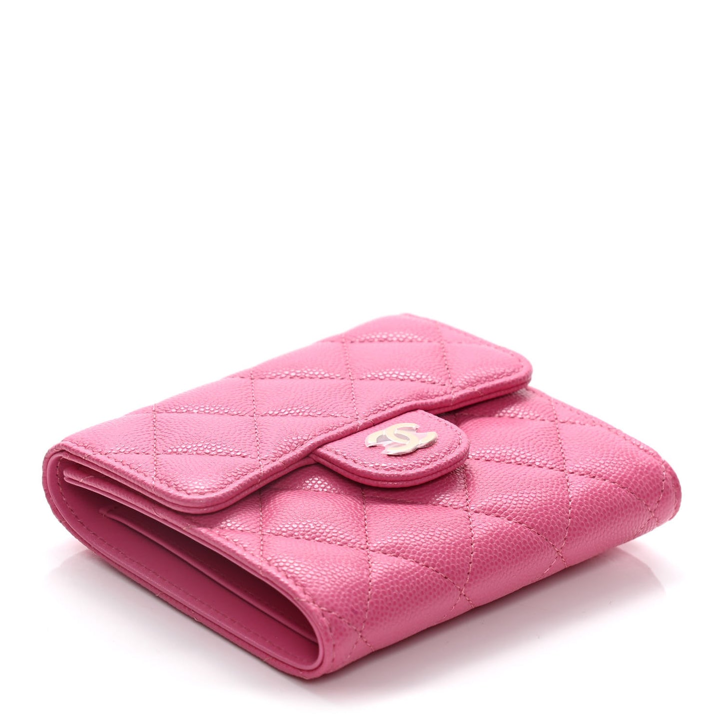 Caviar Quilted Compact Flap Wallet Pink
