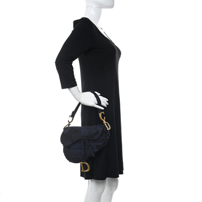 Christian Dior Canvas Embroidered Camouflage Saddle Bag Blue 2 of 11