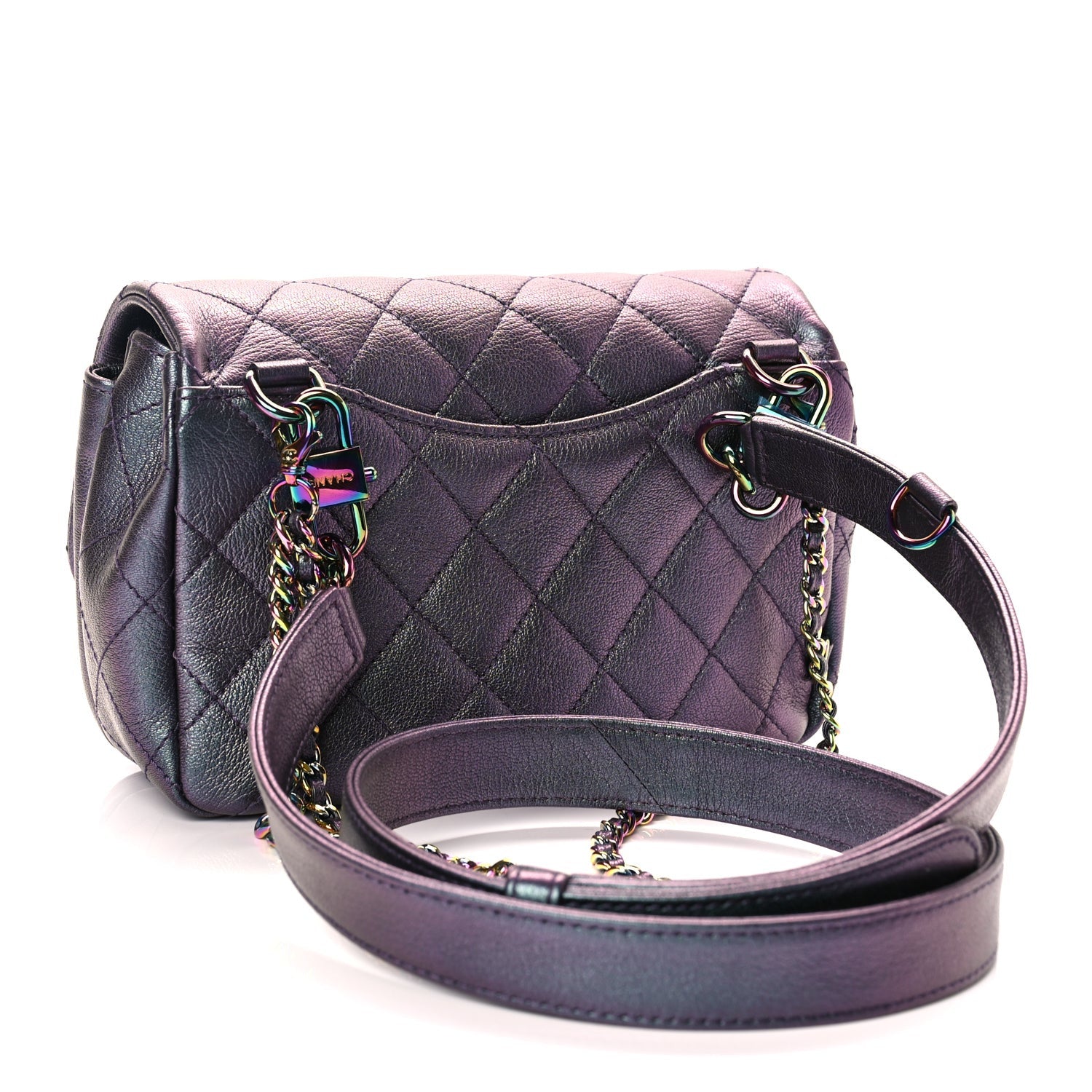 Chanel Iridescent Goatskin Quilted Small Double Carry Waist Chain Flap Purple 2 of 9