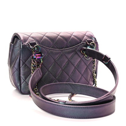 Chanel Iridescent Goatskin Quilted Small Double Carry Waist Chain Flap Purple 2 of 9