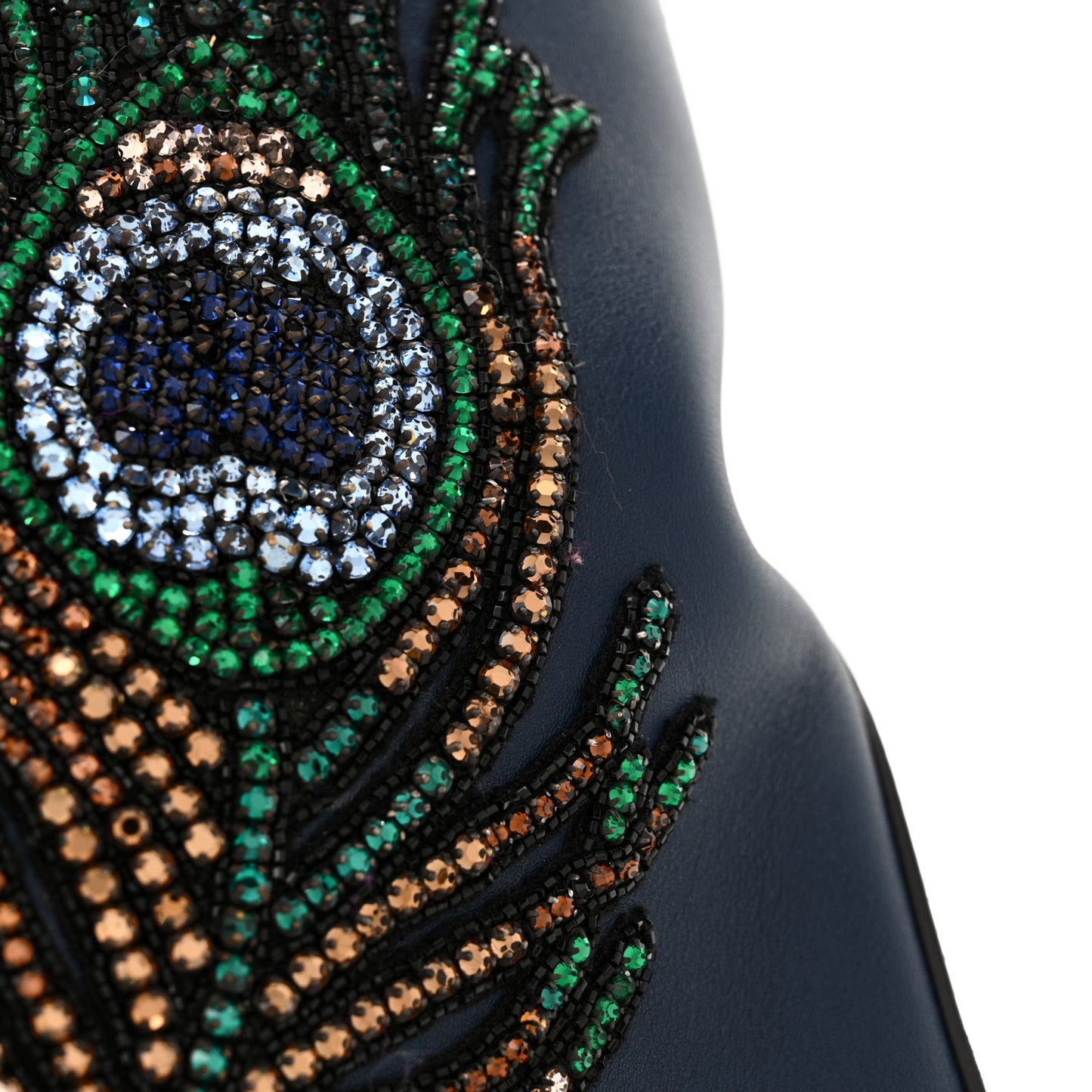 Calfskin Crystal Feather Embroidered Large Dionysus Hobo Dark Blue