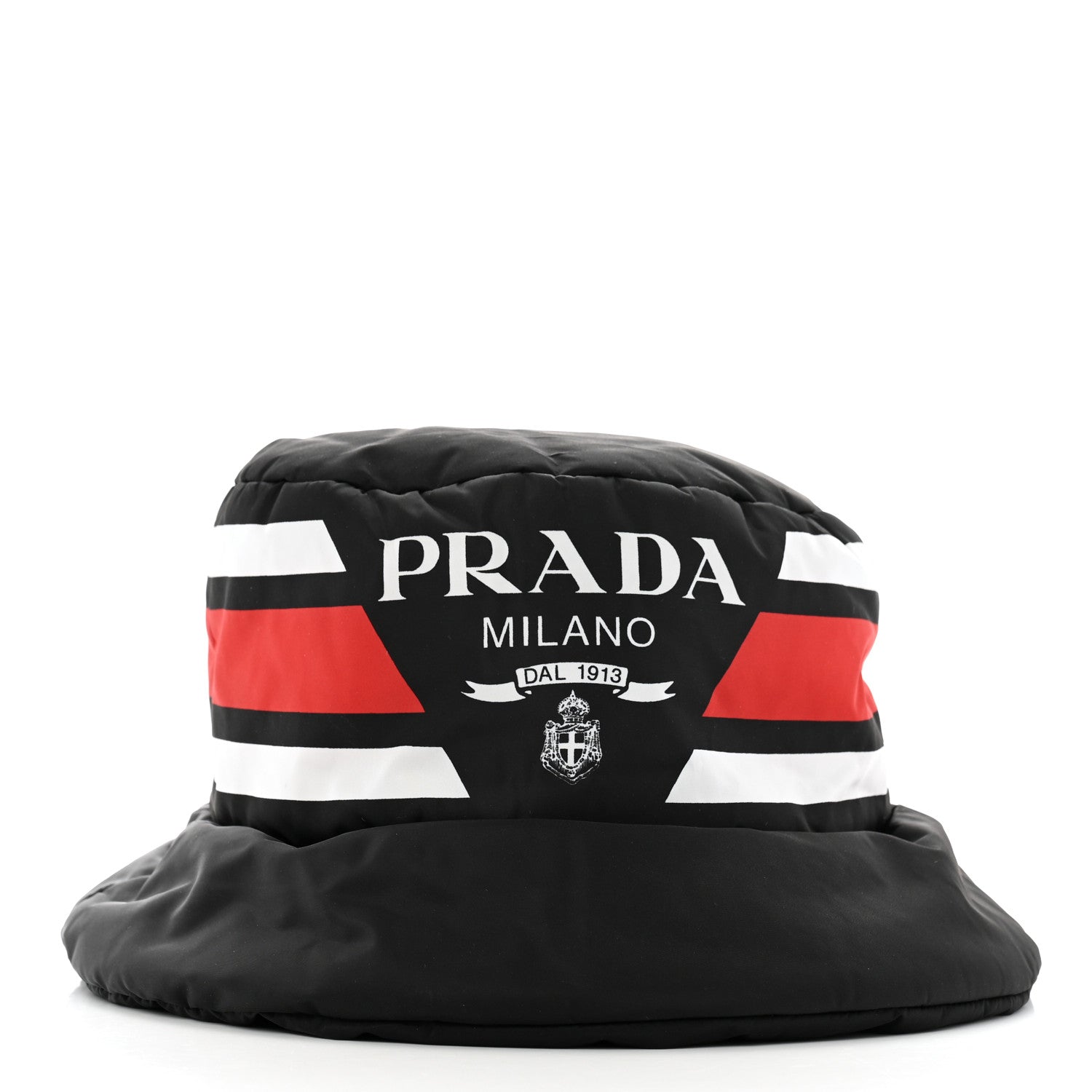 Prada Re-Nylon Triangle Logo Padded Mens Bucket Hat XL Black Red White 3 of 9