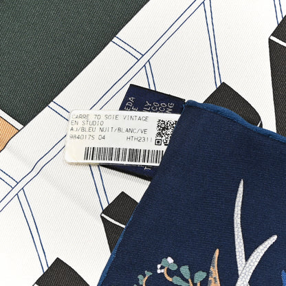 Hermes Silk Carres En Studio Scarf 70 Bleu Nuit White Vert 2 of 4