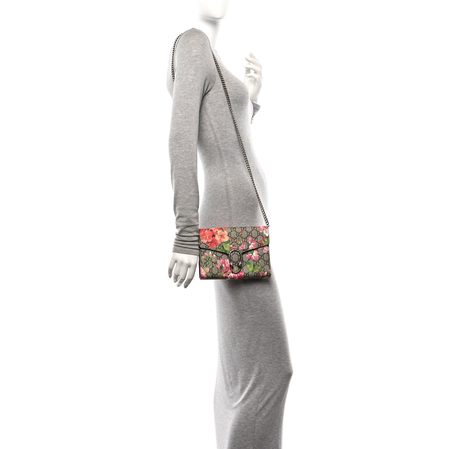 GG Supreme Monogram Blooms Mini Dionysus Chain Wallet Beige Multicolor Dry Rose