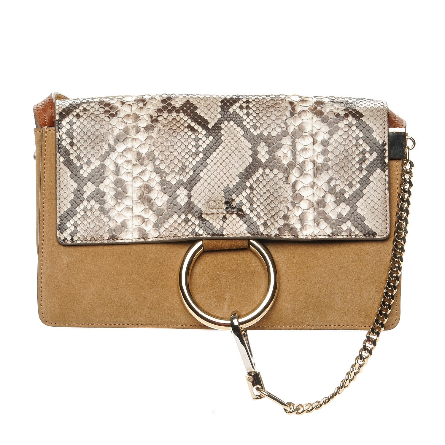 Chloe Suede Python Calfskin Small Faye Shoulder Bag Desert Beige 1 of 7
