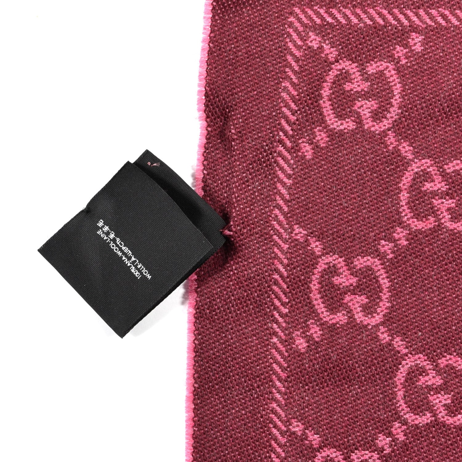 Gucci Wool Jacquard Monogram Reversible Stencil Fringe Scarf Pink Red 7 of 7