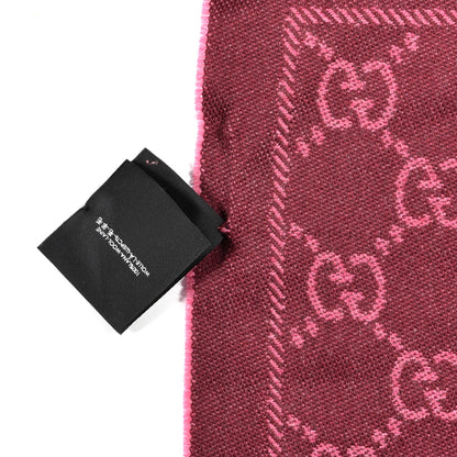 Gucci Wool Jacquard Monogram Reversible Stencil Fringe Scarf Pink Red 7 of 7