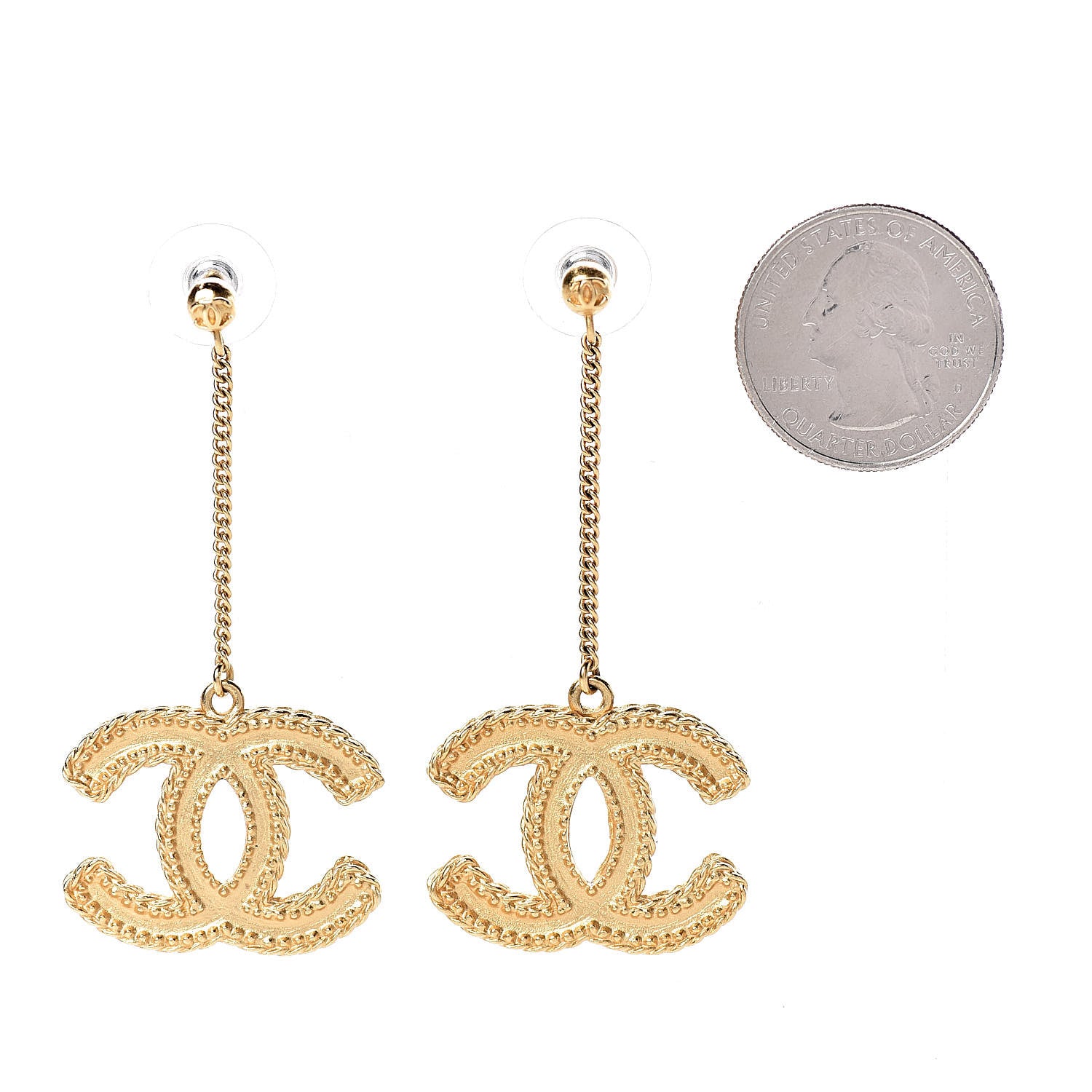 Chanel CC Drop Earrings Matte Gold 2 of 5