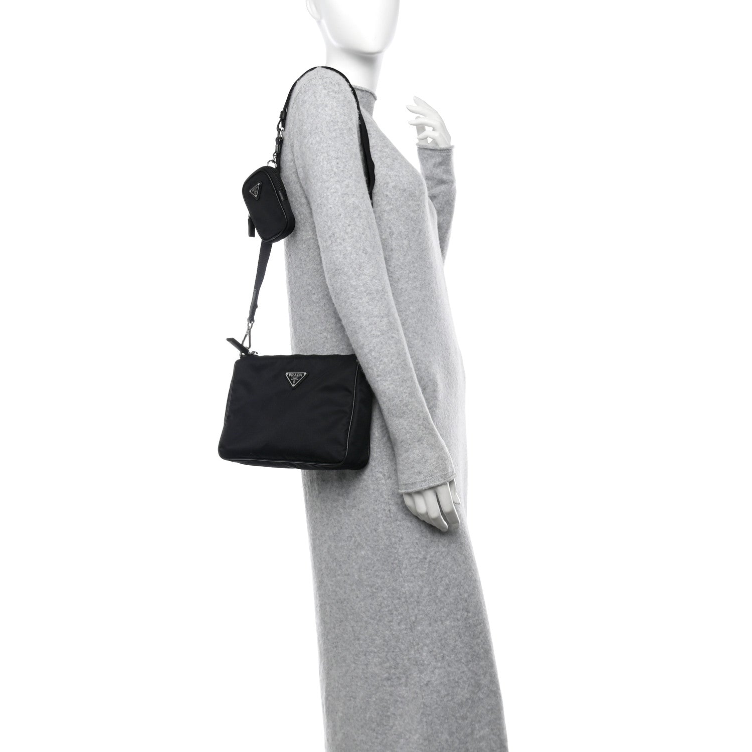 Prada Re-Nylon Saffiano Pocket Zippered Shoulder Bag Black 2 of 9