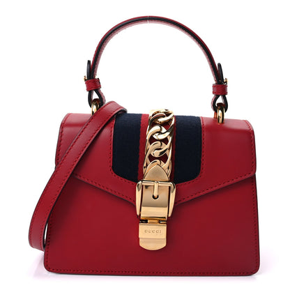 Gucci Calfskin Mini Sylvie Top Handle Bag Hibiscus Red 1 of 9