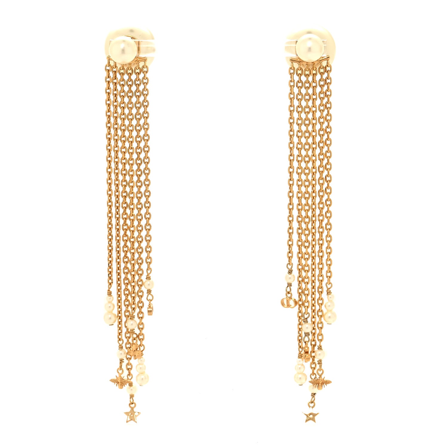 Christian Dior Pearl Charms Tribale Dangle Chain Earrings Gold 1 of 4