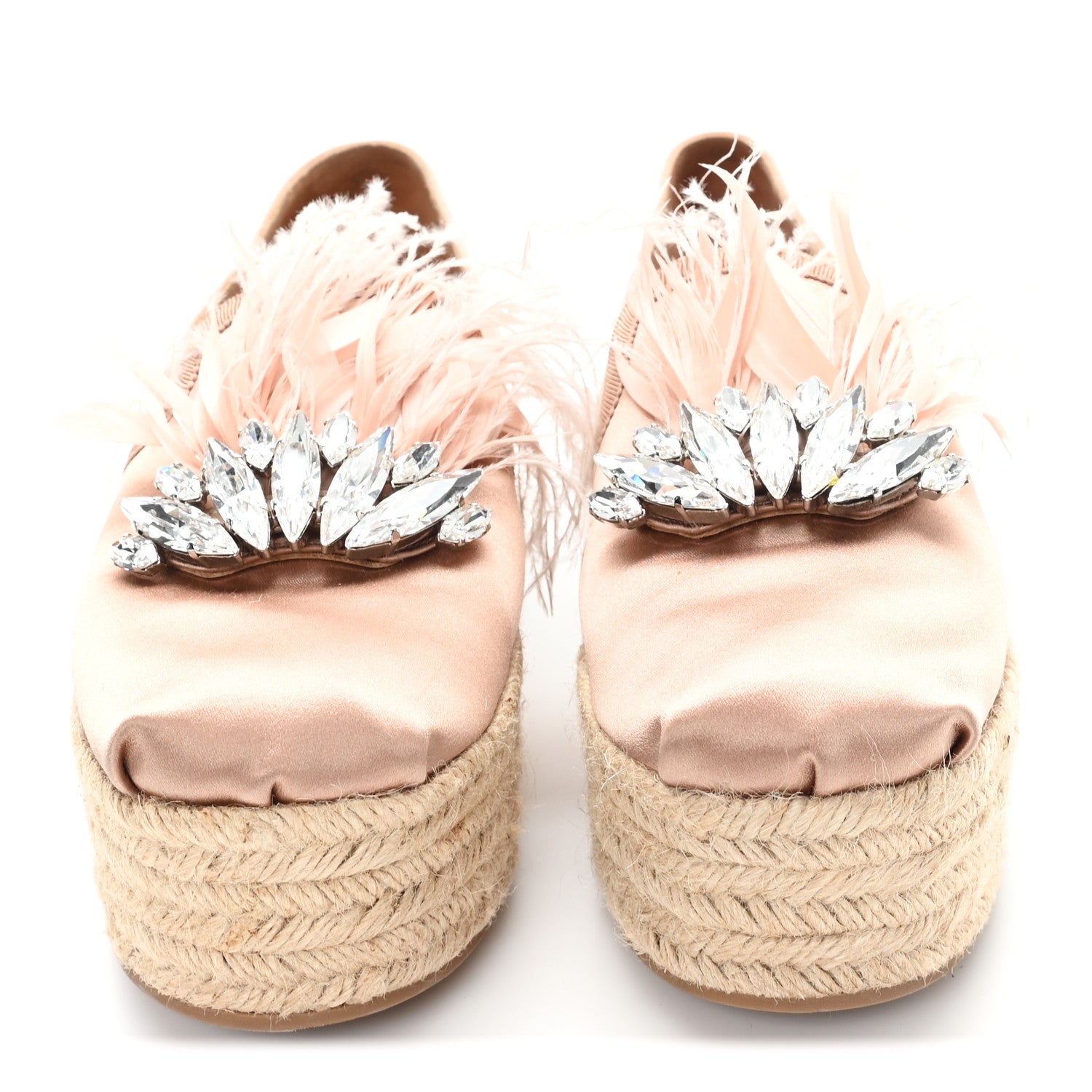 Miu Miu Satin Crystal Platform Espadrilles 39.5 Pink 3 of 9