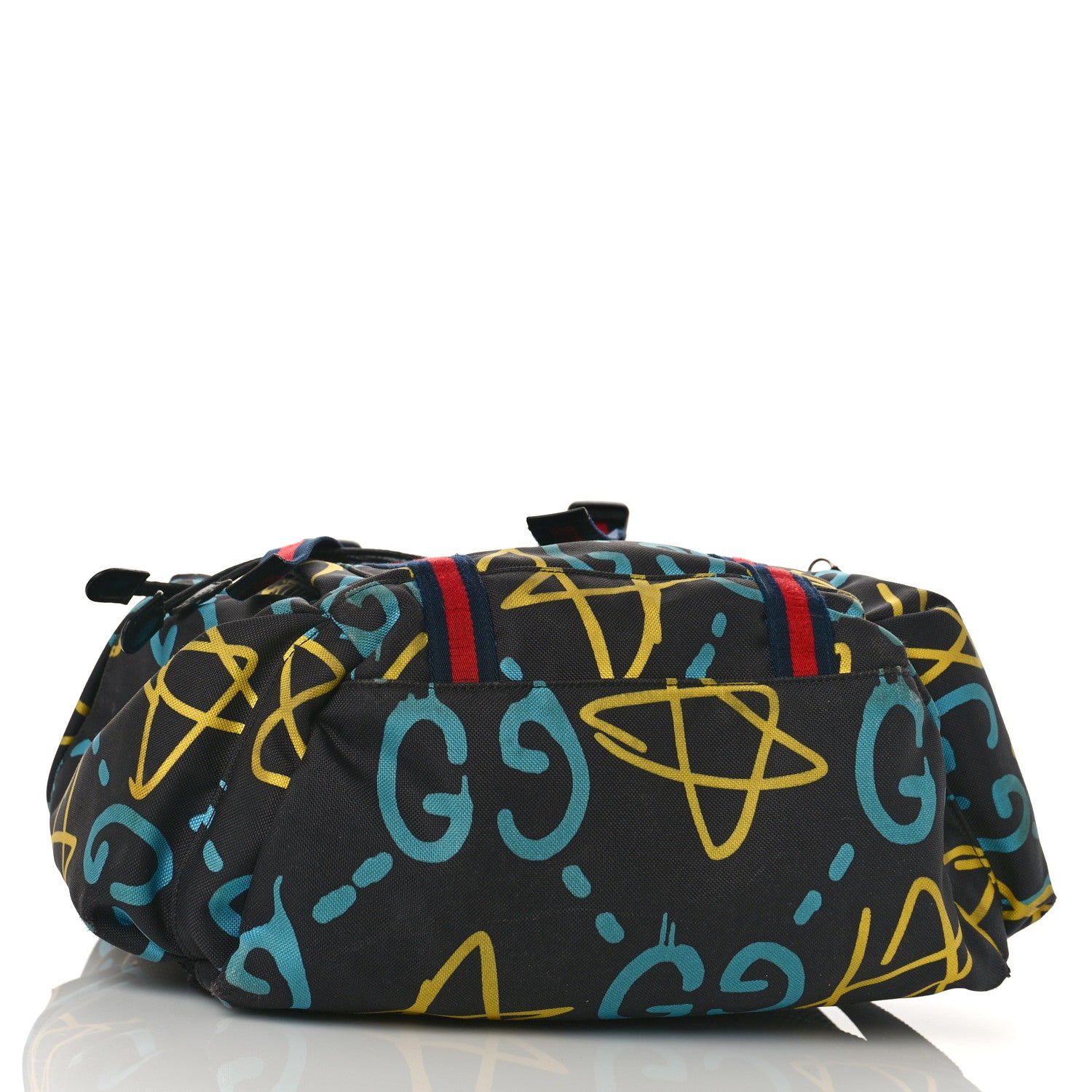 Gucci Techno Canvas GucciGhost Double Buckle Backpack Black New Acquamarine 4 of 13