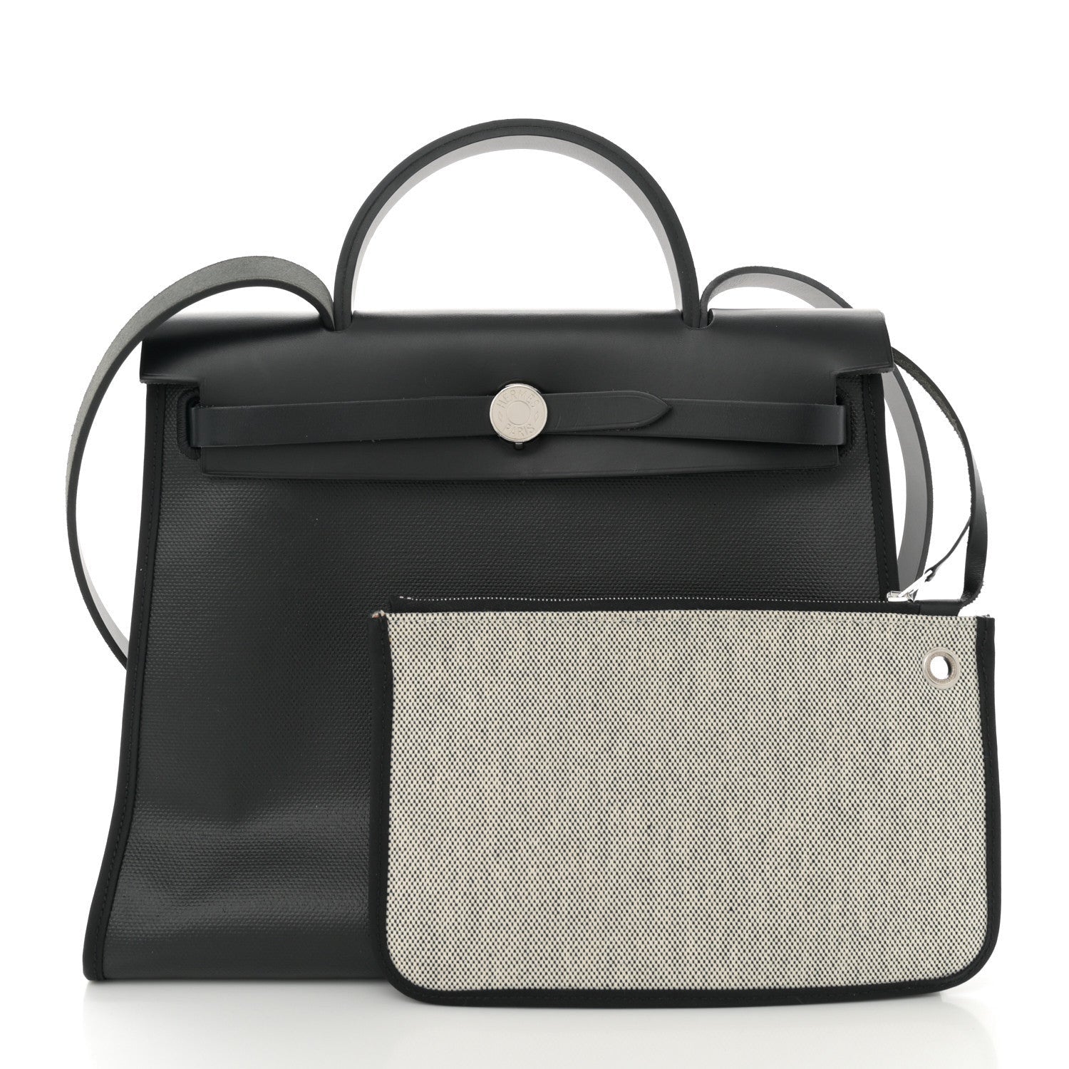 Hermes Toile H Berline Vache Hunter Herbag Zip PM 31 Black Ecru 3 of 7