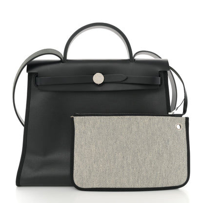 Hermes Toile H Berline Vache Hunter Herbag Zip PM 31 Black Ecru 3 of 7